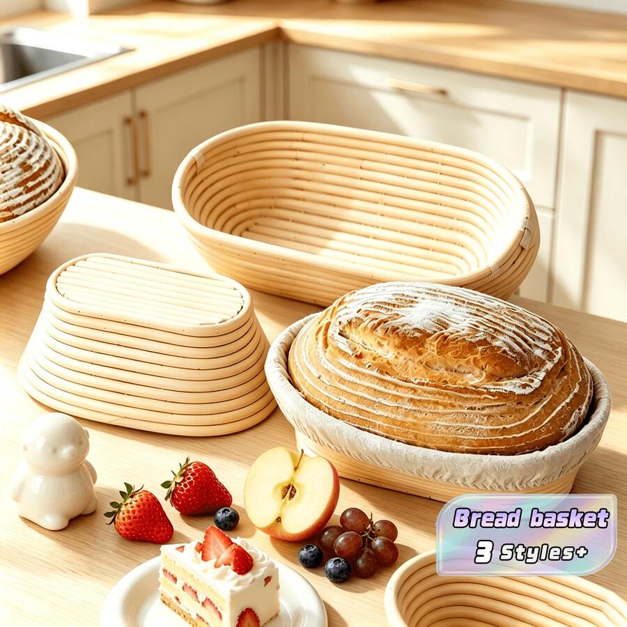 Oval Benniton Bread Fermentation Basket, Made Of Natural Rattan, With A Linen Lining. Available In Various Sizes. Hand-Woven Bread Shaping Basket, Suitable For Baking Homemade Bread. - Multicolor - View 1