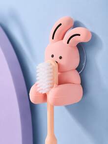 Joivida 1pc Cute Little Rabbit. Bear Toothbrush Holder. Hole-Less Wall-Mounted Bear-Shaped Toothbrush Holder. Desktop Cable Organizer With A Hanging Hook, Suitable For The Bathroom. Desktop Organization. - Multicolor - View 3