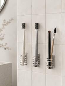 Cirelle 1/2pcs Wall Mounted Toothbrush Holder With Self-Adhesive Back, Compact No-Drill Adhesive Toothbrush Caddy, Space Saving Metal Toothbrush Stand For Bathroom Sink, Rust-Resistant Small Brush Organizer - Multicolor - View 1
