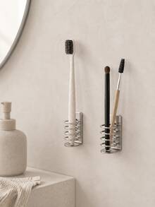 Cirelle 1/2pcs Wall Mounted Toothbrush Holder With Self-Adhesive Back, Compact No-Drill Adhesive Toothbrush Caddy, Space Saving Metal Toothbrush Stand For Bathroom Sink, Rust-Resistant Small Brush Organizer - Multicolor - View 5