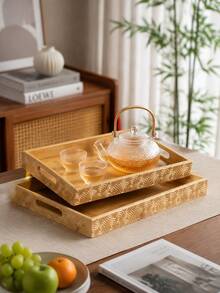 胡桃木托盤 木製茶盤 水果盤 家用茶盤 飯店用長方形麵包點心托盤 - 彩色 - 查看 4