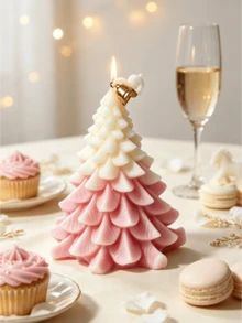 Cirelle 1pc Christmas Tree Candle, Pastel Ombre Christmas Tree Pillar Candles With Gold Star Topper, Aesthetic Pink & Green Holiday Tree Candles Decor For Christmas Table Centerpiece, Fireplace Mantel & Party Gift - multicolor - View 12