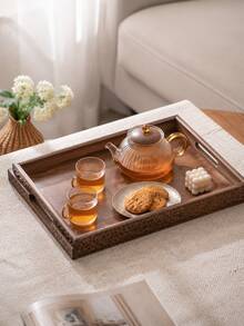 Khay gỗ óc chó hình chữ nhật dùng cho gia đình và khách sạn, khay trà, khay trái cây, khay bánh mì và dimsum - Nhiều màu - Xem 2