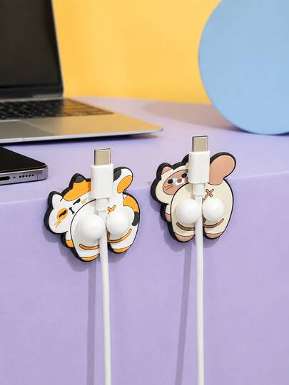 Joivida 1pc/2pcs Cat Shape Cable Organizer, Cute Silicon Cord Holder For Desk, Data Line Manager For Headphones, Charging Cables, Desk Accessory, Tangle-Free, Portable, Gift For Cat Lovers