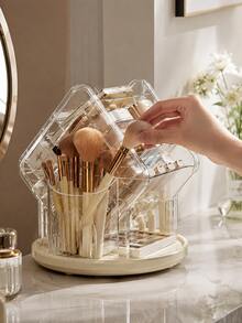 Cirelle 1Pc Rotatable Vanity Decor Organizer,Clear Transparent Structure With Partition Compartments,Organize Cosmetic Essentials,Modern Aesthetic,Housewarming Gift,Bedroom Living Room,Artistic Tabletop Decor For Daily Makeup Arrangement - default - View 3