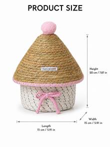 Joivida Thread Woven Storage Basket With Cute Straw‑Style Lid. Compact Size Keeps Small Items Covered From Dust. Lovely Pastel Tones, Ideal For Desktop Tidying And Room Tabletop Display. - Multicolor - View 8