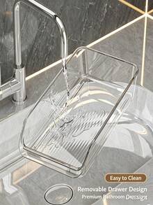 1pc 2‑3 Tier Pull‑Out Drawer Storage Rack, Clear PET Cosmetic Bathroom Countertop Organizer For Skincare Toiletries - Multicolor - View 2