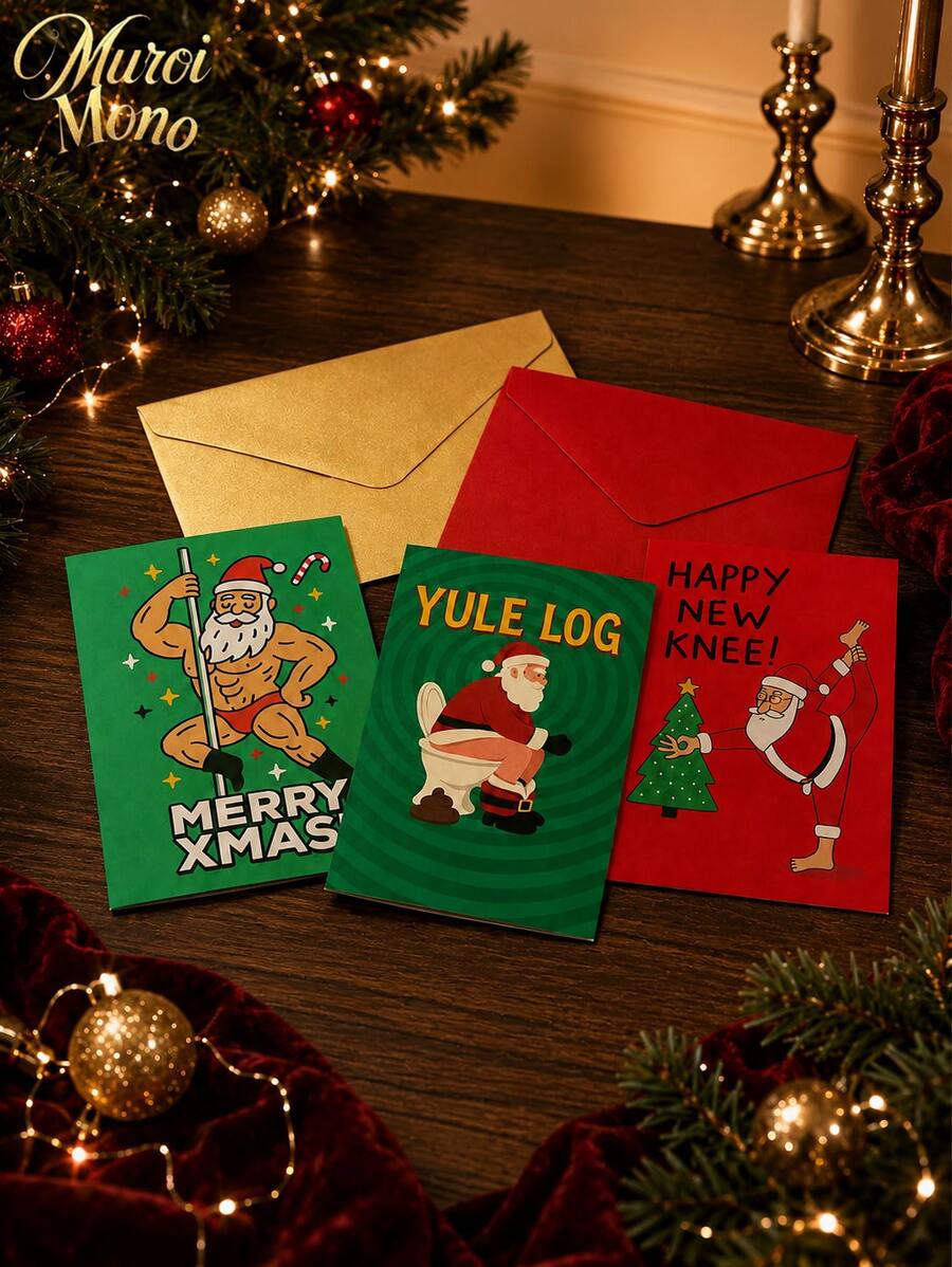 Muroi Mono 1 bộ thiệp chúc mừng Giáng sinh hài hước, thiết kế ông già Noel ngồi trên bồn cầu Yule Log, thiệp Noel ngày lễ phong cách táo bạo, thiệp Giáng sinh độc lạ hài hước cho gia đình bạn bè đồng nghiệp, thiệp ghi chú quà tặng ngày lễ theo mùa vui nhộn - Nhiều màu - Xem 1
