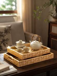 胡桃木托盤 木製茶盤 水果盤 家用茶盤 飯店用長方形麵包點心托盤 - 彩色 - 查看 2