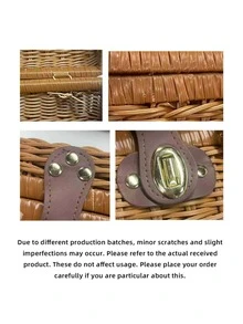 Small Vintage Style Picnic Bag, Vintage Storage Bag, Photography Accessories Organizing Box, Wicker Storage Basket, Gift Box - Khaki - View 10