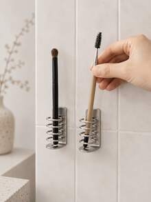 Cirelle 1/2pcs Wall Mounted Toothbrush Holder With Self-Adhesive Back, Compact No-Drill Adhesive Toothbrush Caddy, Space Saving Metal Toothbrush Stand For Bathroom Sink, Rust-Resistant Small Brush Organizer - Multicolor - View 3