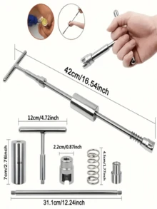 24 Piece Set Of Car Dent Repair Tools, T-Shaped Puller, Professional Manual Tool Set For Unpainted Cars, Suitable For Repairing Car Hail Damage Manual Tool Set - Silver - View 4