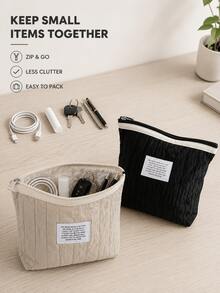 INS Vertical Striped Trapezoidal Makeup Bag, Upright Large-Capacity Zipper Pouch With Wrinkled Textured Surface, Portable Storage For Cosmetics, Skincare Goods & Daily Small Items, Handheld Organizer For Daily Use, Short Travels & Bedroom - Multicolor - View 6