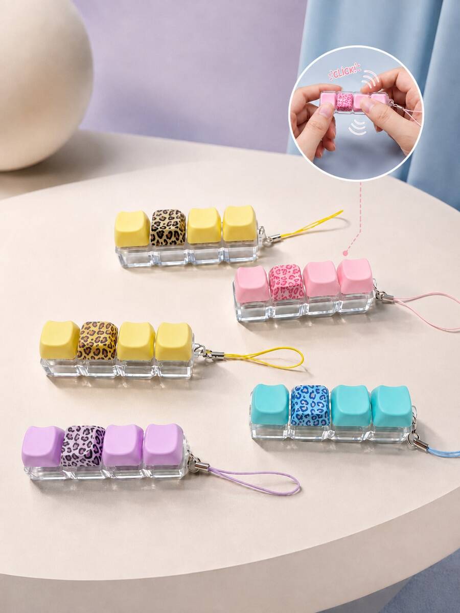 MINKOJA 1Pc Leopard-Pattern Keyboard Toy, A Cat-Shaped Pushable Keyboard With 4 Keys, A Stress-Relieving And Leisure Keyboard Keychain Toy In The Shape Of A Kitten, A Fun Keyboard Button Toy For Relieving Stress And Passing The Time - Cat head - View 1