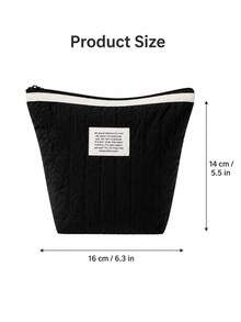 INS Vertical Striped Trapezoidal Makeup Bag, Upright Large-Capacity Zipper Pouch With Wrinkled Textured Surface, Portable Storage For Cosmetics, Skincare Goods & Daily Small Items, Handheld Organizer For Daily Use, Short Travels & Bedroom - Multicolor - View 3