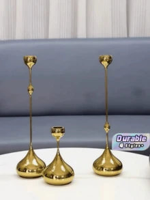 電鍍高端金色水滴形蠟燭台，氛圍感裝飾，高級奢華蠟燭台 - 金色 - 查看 1
