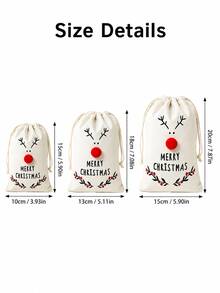 Cirelle 3Pcs Christmas Drawstring Gift Bags, 3D Pom‑Pom Red Nose Reindeer & Santa Claus Printed Design Pouch, Reusable Xmas Candy Treat Sack, Multi‑Purpose Storage Sack For Party Favor, Christmas Gift Wrapping, Goodie Bag For Xmas Decor Present Packaging - Multicolor - View 3