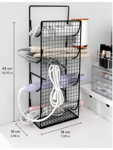 No Drill Wall Mounted Hair Tool Organizer Large Capacity 4 Compartment Storage Rack Holds Hair Dryer Curling Iron Flat Iron With Hooks Space Saving Bathroom Accessory - Multicolor - View 11