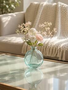 Cirelle 1pc Flat Round Tinted Glass Vase, Multi‑Purpose Decorative Bottle, Minimalist Tabletop Accent For Dried Blooms And Reed Diffuser Sticks, Home Shelf Cabinet Decor Piece - multicolor - View 7