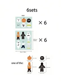 Muroi Mono 6sets Halloween Decorative Paper & Insert Cards, Lollipop Decor Paper, Ghost/Pumpkin/Zombie/Mummy/Skeleton Splicing Designs, Candy Decor Topper Cards, Self-Adhesive & Easy To Apply, Halloween Party & Gift Decorations - multicolor - View 7