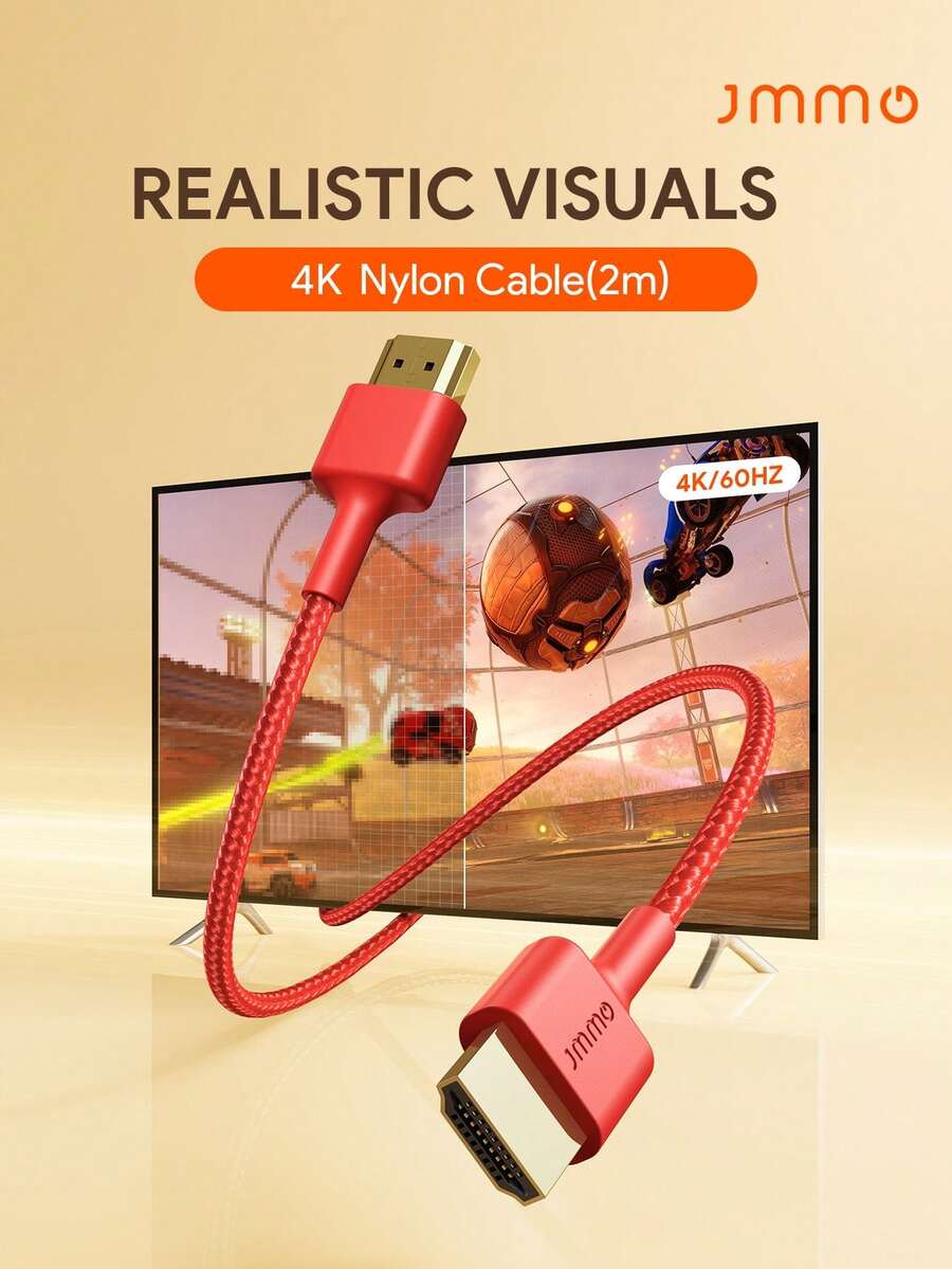 JMMO 6.6FT/2M 18Gbps 4K/60Hz 1080P HDMI 兼容尼龙编织线,适用于所有家庭和办公设备,HDMI 兼容线,高速尼龙 HDMI 兼容线圣诞礼物,秋冬必备品 - 紅色 - 查看 1