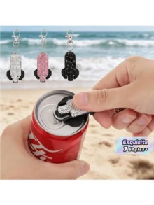 Sparkling Rhinestone Plastic Soda Can Opener With Dust-Proof Sealing Function, Portable Multi-Function Bottle Cap Opener Tool, Keychain Pendant Design, Suitable For Daily Use, Family Gatherings, Picnics, Outdoor Activities And Office Use, - Multicolor - View 1