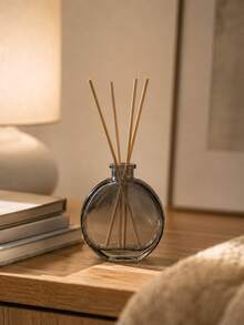 Cirelle 1pc Flat Round Tinted Glass Vase, Multi‑Purpose Decorative Bottle, Minimalist Tabletop Accent For Dried Blooms And Reed Diffuser Sticks, Home Shelf Cabinet Decor Piece - multicolor - View 6