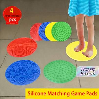 4 Packs Colorful Textured Silicone Sensory Mats, 18cm Multi-Sensory Tactile Pads, Hand & Foot Touch Texture Floor Game Boards, Portable Sensory Play Mats For Home Travel Use