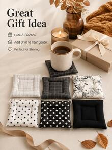 Muroi Mono Ins Style Black White Polka Dot Bow Quilted Coaster, Square Fabric Heat‑Resistant Cup Mat, Non‑Slip Table Decor, Photo Prop For Coffee Cup, Tabletop Ornament For Dining Table, Desk, Kitchen Countertop, Cafe, Tea House.Home&Living. - Black and white polka dot lattice - View 8