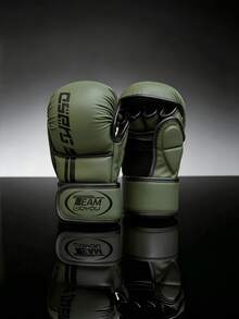 Half-Finger Boxing Gloves, MMA Professional Training, Muay Thai, Combat Sports, Youth, Adult,Split-Finger Boxing Gloves, Sparring Partners, Five-Finger Boxing Gloves. - Army Green - View 3
