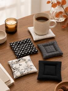 Muroi Mono Ins Style Black White Polka Dot Bow Quilted Coaster, Square Fabric Heat‑Resistant Cup Mat, Non‑Slip Table Decor, Photo Prop For Coffee Cup, Tabletop Ornament For Dining Table, Desk, Kitchen Countertop, Cafe, Tea House.Home&Living. - Black and white polka dot lattice - View 2