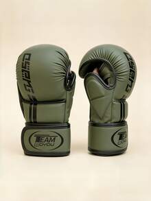 Half-Finger Boxing Gloves, MMA Professional Training, Muay Thai, Combat Sports, Youth, Adult,Split-Finger Boxing Gloves, Sparring Partners, Five-Finger Boxing Gloves. - Army Green - View 5