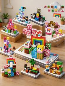 2CM-27PCS Magnetic Cube Building Blocks, 8 Styles Optional With Iron Storage Box, Colorful Pattern Magnet Blocks For DIY Scene Construction, Suitable For Kids Daily Play & Birthday Gifts, Back To School - Multicolor - View 1