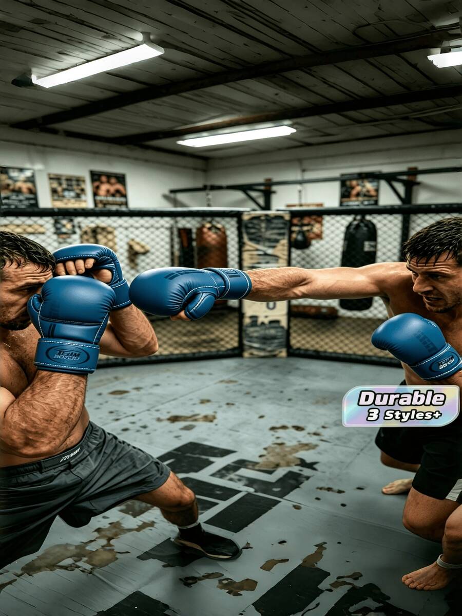 半指拳擊手套,MMA專業訓練,泰拳,格鬥運動,青少年,成人,分指拳擊手套,對練夥伴,五指拳擊手套 - 藍色 - 查看 1