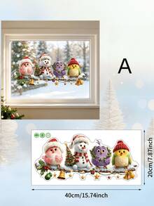 Christmas Bird Window Sticker Cartoon Colorful Bird Snowman Electrostatic Glass Sticker Christmas Scene Decoration - multicolor - View 8
