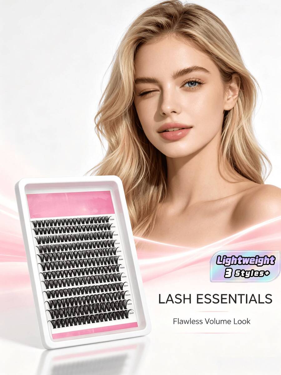 8 Tray 3D Mink Lash Clusters D Curl High Volume 8-20mm Mixed Lengths Fluffy Soft Lightweight DIY Eyelash Extension Kit For Daily Wedding Party Halloween Natural Look - Multicolor - View 1