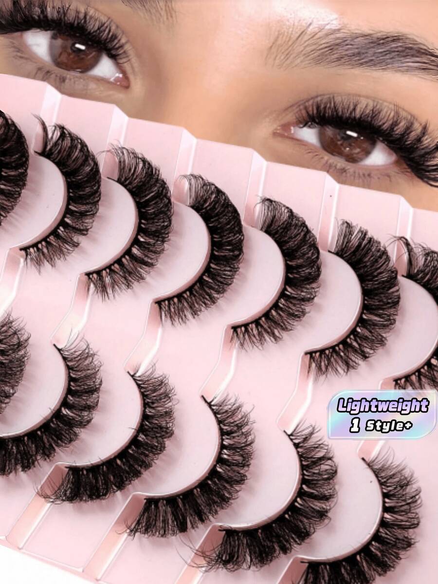 7 đôi lông mi giả DD Curl Russian Volume 3D lông chồn nhân tạo xốp mịn, kiểu mắt mèo 8D, dải dài dày cho trang điểm mắt đậm - Xem 1