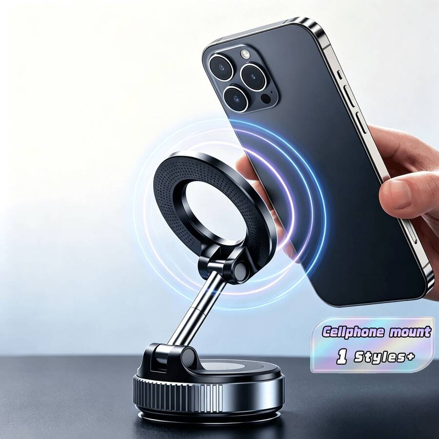 1pc 360° Rotating Mechanical Vacuum Suction Cup Car Phone Holder, Magnetic Phone Stand, Compatible With Iphone, Android Phones, Navigation, Birthday Gift, Family & Friends, Car Accessories - multicolor - View 1