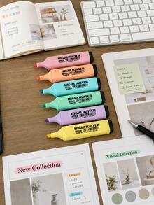 1/2/4/6Pcs Macaron Color Highlighter Pen Set For Students, Fresh Color Tone Also Suitable For Office Use. - Multicolor - View 6