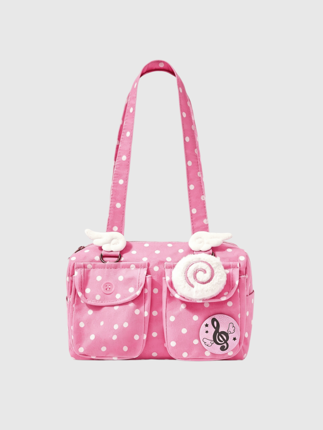 Anime Y2k süßer College-Stil Polka-Dot-Muster mit Kartenhülle, Liebes-Fisch-Brett-Anhänger-Dekoration, Multi-Taschen-Tragetasche, geeignet für den Alltag, College usw.