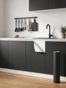 1Roll Matte Black Waterproof Vinyl Wrap Self Adhesive Peel And Stick Wallpaper For Kitchen Countertop Cabinet Furniture Decal Removable Contact Paper Decor - multicolor - View 5