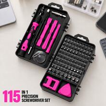 Teckwe 115pcs Precision Screwdriver Set, Multifunctional Electronics Repair Tool Kit, Non-Slip Handle, Extension Rod And Pry Tools For Phones, Laptops And Watches - pink - View 4