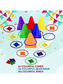 35 Rings For Throwing, 6 Marker Buckets, 12 Beanbags, 16 Rings, Outdoor Throwing Game, Sensory Integration Training, Plastic Rings, Colored Rings - Multicolor - View 7