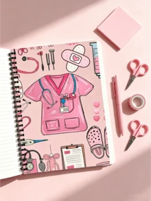 1PC Nurse Spiral Notebook Planner Medical Diary Light Pink Stethoscope Syringe Heart Bow Pattern 120 Pages Nursing School Organizer Travel Journal Thank You Gift For Nurses Graduation Souvenir Accessory - multicolor - View 3