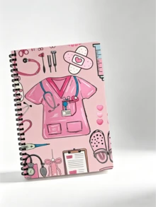 1PC Nurse Spiral Notebook Planner Medical Diary Light Pink Stethoscope Syringe Heart Bow Pattern 120 Pages Nursing School Organizer Travel Journal Thank You Gift For Nurses Graduation Souvenir Accessory - multicolor - View 5