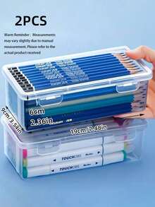 2pcs Large Capacity Transparent Storage Box, Pencil Crayon Stationery Memo Organizer, DIY Craft Tool Box, Office School Desktop Drawer Storage Supplies, Back To School Essentials - multicolor - View 10