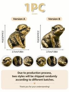 SHEIN Figura mini de cerdo de cobre-bronce estilo retro - Encantadora decoración para el hogar, pieza de acento de latón, figura decorativa vintage y artesanía para un estilo de hogar único, mejor regalo de cumpleaños - Multicolor - Ver 2