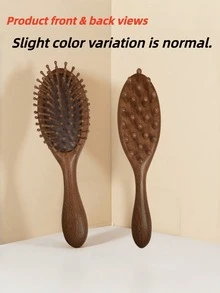 1pc Wooden Cushion Hair Brush Multifunctional Dual Side Design Wide Tooth Scalp Massage Fine Tooth Air Cushion Styling Comb For Women - Multicolor - View 6