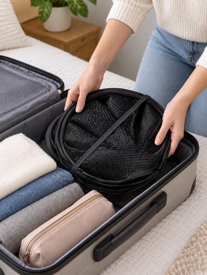 1pc Large Capacity Foldable Mesh Laundry Basket,Plain Polyester Mesh Large Laundry Hamper ,Solid Color Laundry Basket, For Clothes Storage, Sundries Storage,Household Dress Pants Shoes Jeans Boots Skirt