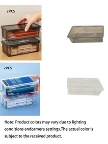2pcs Large Capacity Transparent Storage Box, Pencil Crayon Stationery Memo Organizer, DIY Craft Tool Box, Office School Desktop Drawer Storage Supplies, Back To School Essentials - multicolor - View 2
